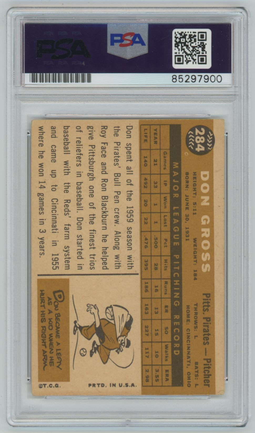 1960 Topps Don Gross #284 Auto - PSA/DNA Authentic