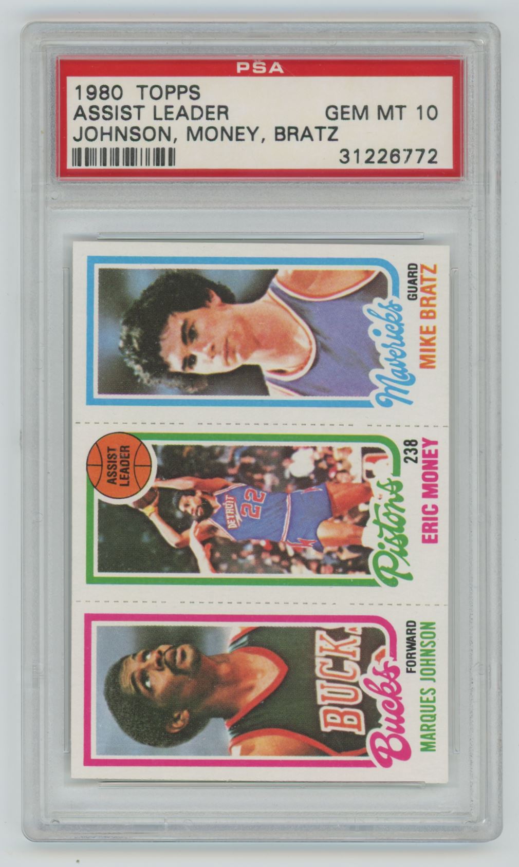 1980-81 Topps Assist Leader Eric Money, Marques Johnson, Mike Bratz - PSA 10