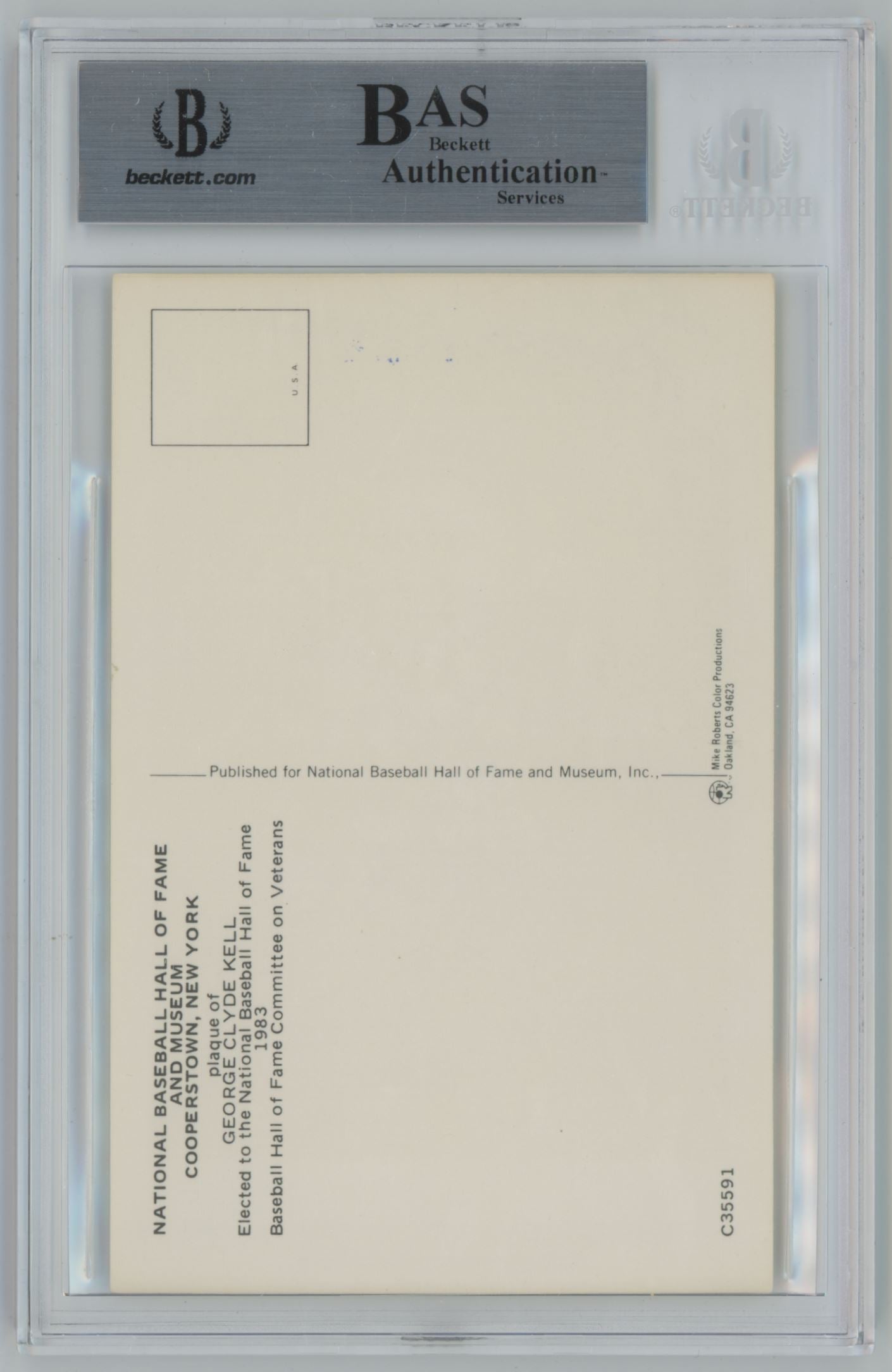 Hall of Fame Plaque Postcard George Kell Auto - Beckett Authentic