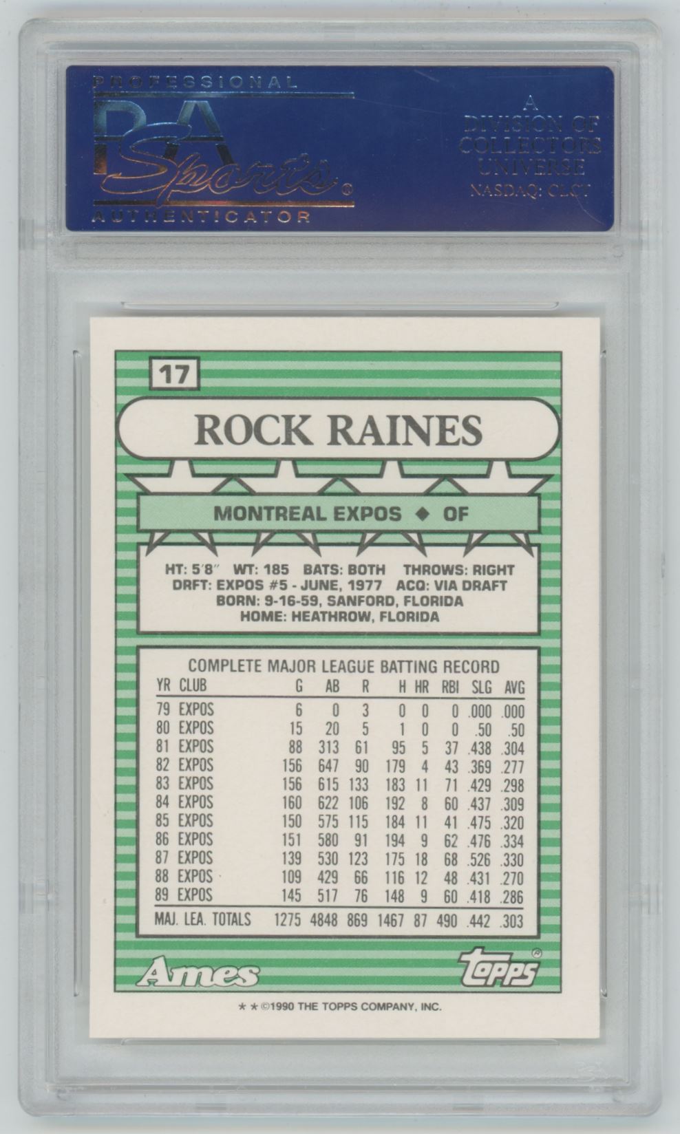 1990 Ames All-Stars Tim Raines #17 - PSA 10