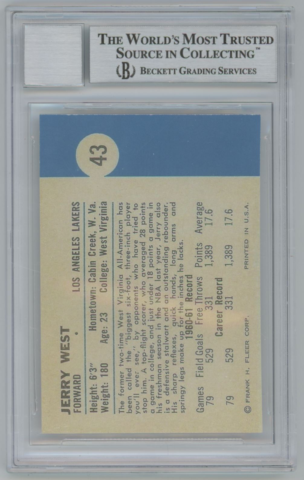 1961 Fleer (Reprint) #43 Jerry West "The Logo" Auto 9 - Beckett Authentic