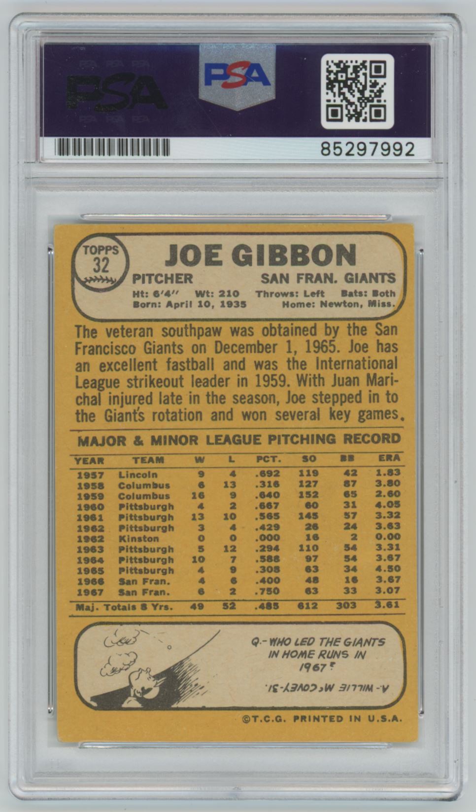 1968 Topps Joe Gibbon #32 PSA/DNA - Authentic (7992)