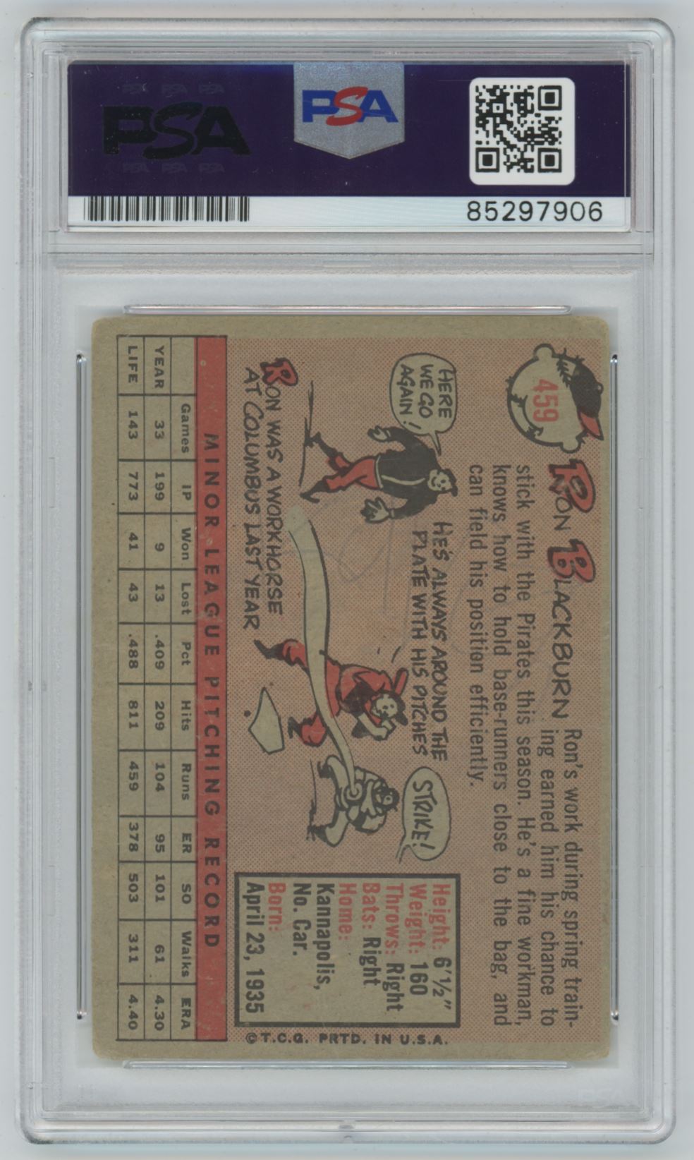 1958 Topps Ron Blackburn #459 Auto - PSA/DNA Authentic