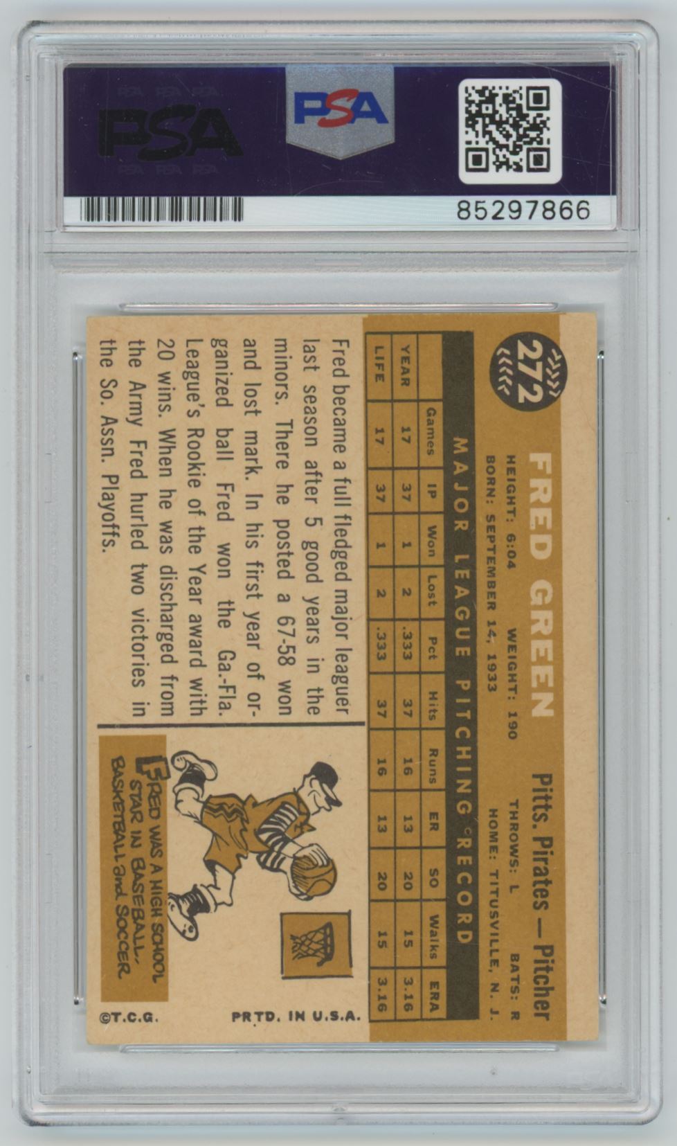 1960 Topps Fred Green #272 Auto - PSA/DNA Authentic