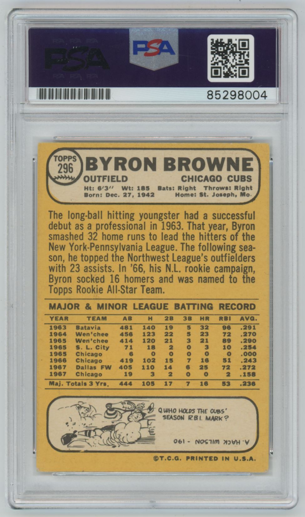1968 Topps Byron Browne Auto - PSA/DNA Authentic (8004)