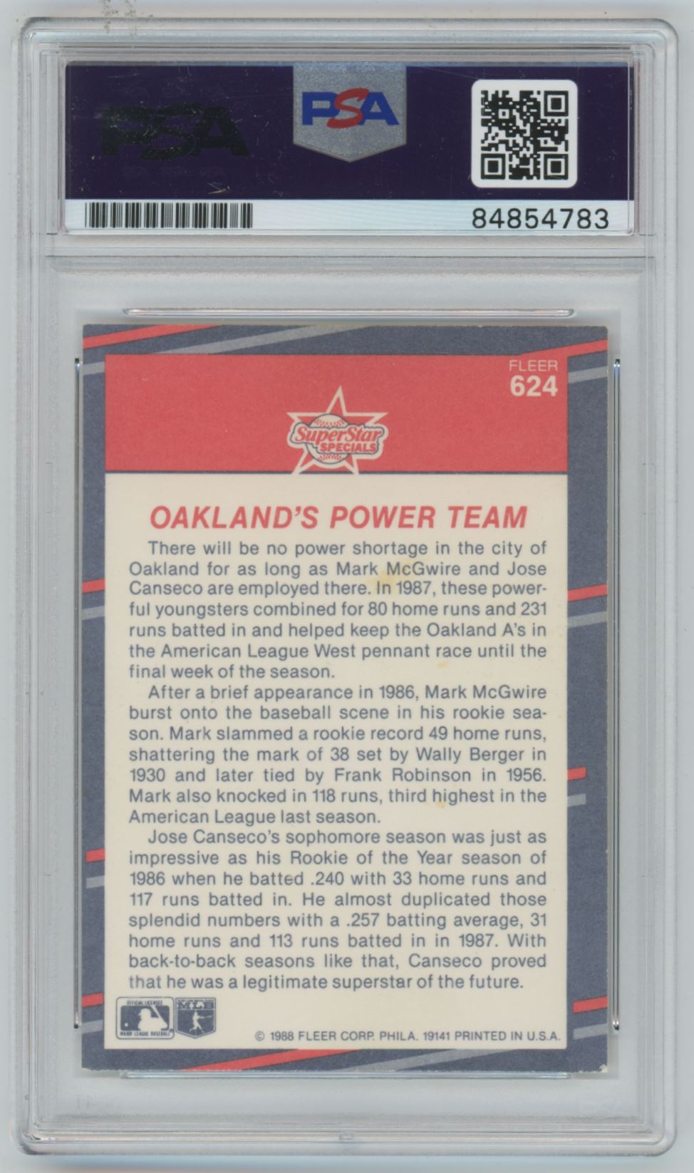 1988 Fleer Mark McGwire Auto - PSA/DNA