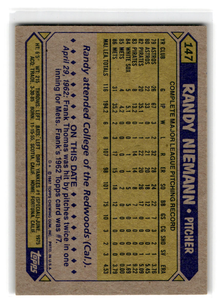 1987 Topps #147 Randy Niemann Autograph