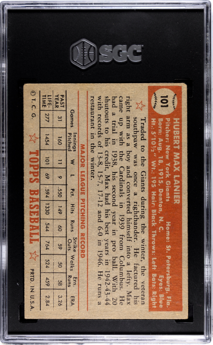 1952 Topps #101 Max Lanier SGC 4