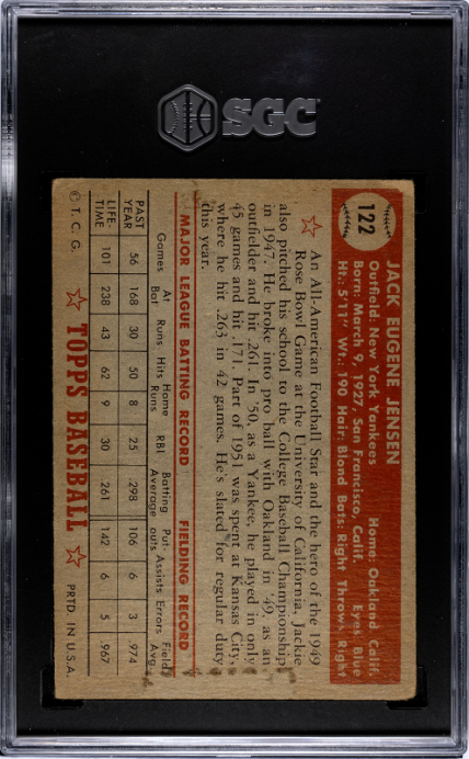 1952 Topps #122 Jack Jensen SGC 2.5