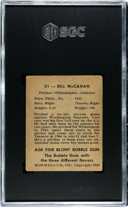 1948 Bowman #31 Bill Mccahan SGC 2