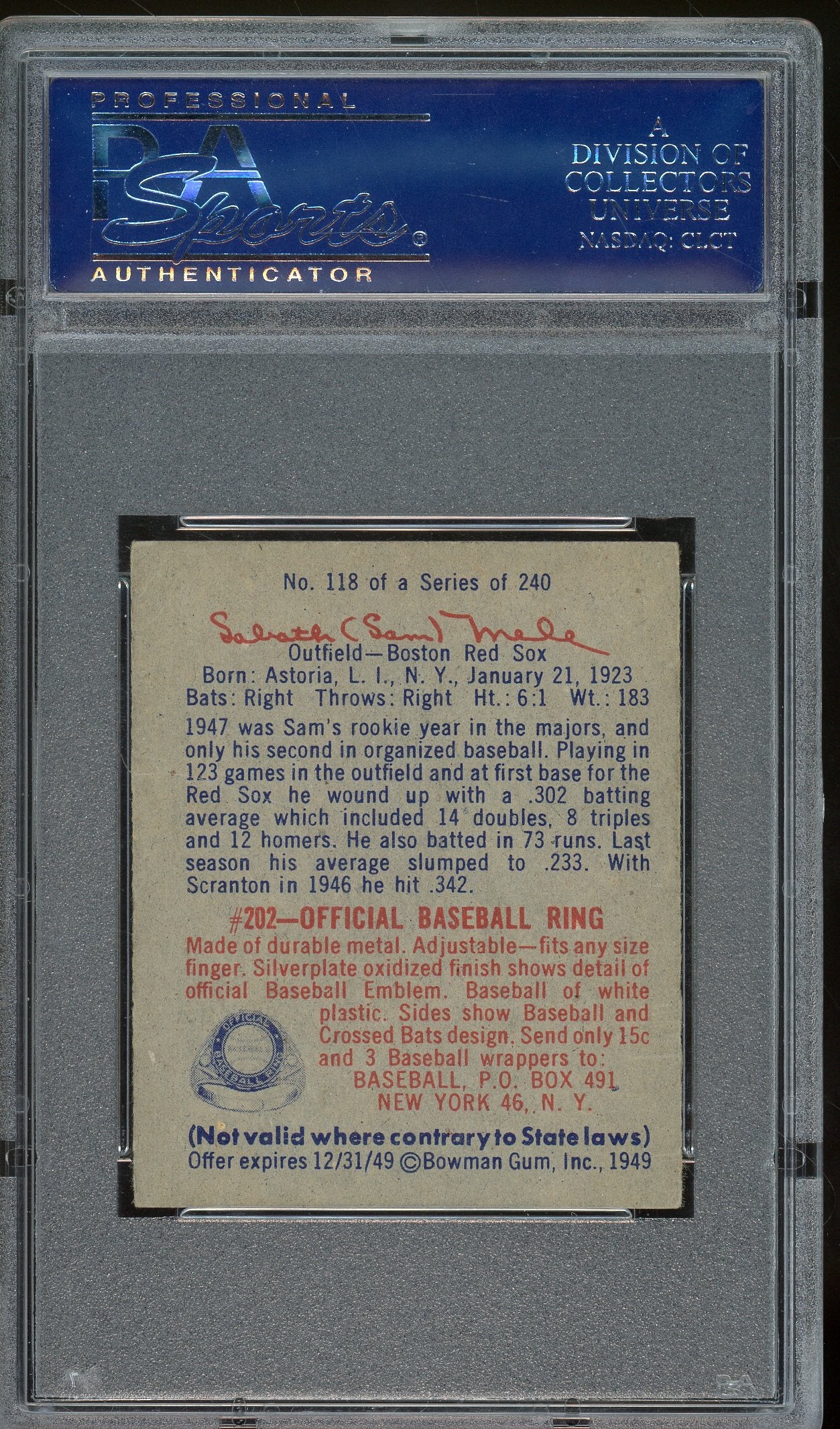 1949 Bowman #118 Sam Mele PSA 4