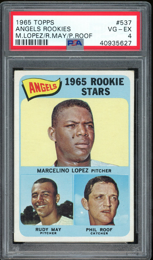 1965 Topps #537 1965 Rookie Stars (Marcelino Lopez / Rudy May / Phil Roof)