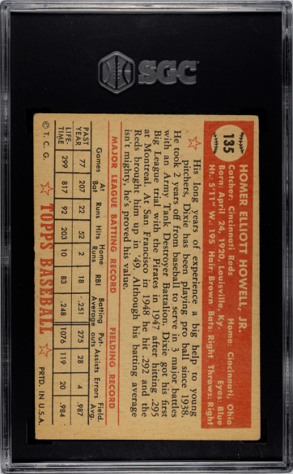 1952 Topps #135 Dixie Howell SGC 3.5