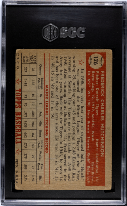 1952 Topps #126 Fred Hutchinson SGC 2.5