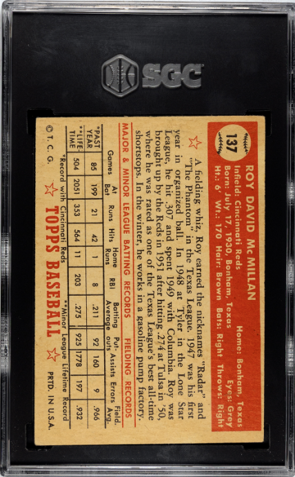 1952 Topps #137 Roy Mcmillan SGC 3
