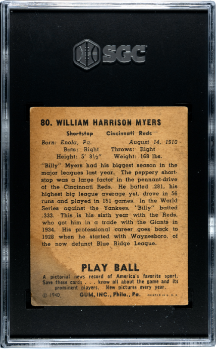 1940 Playball #80 Billy Myers SGC 1