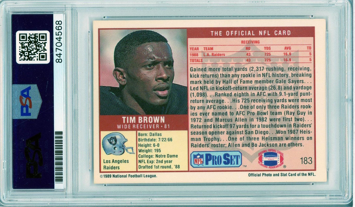 1989 Pro Set #183 Tim Brown Auto PSA Authentic