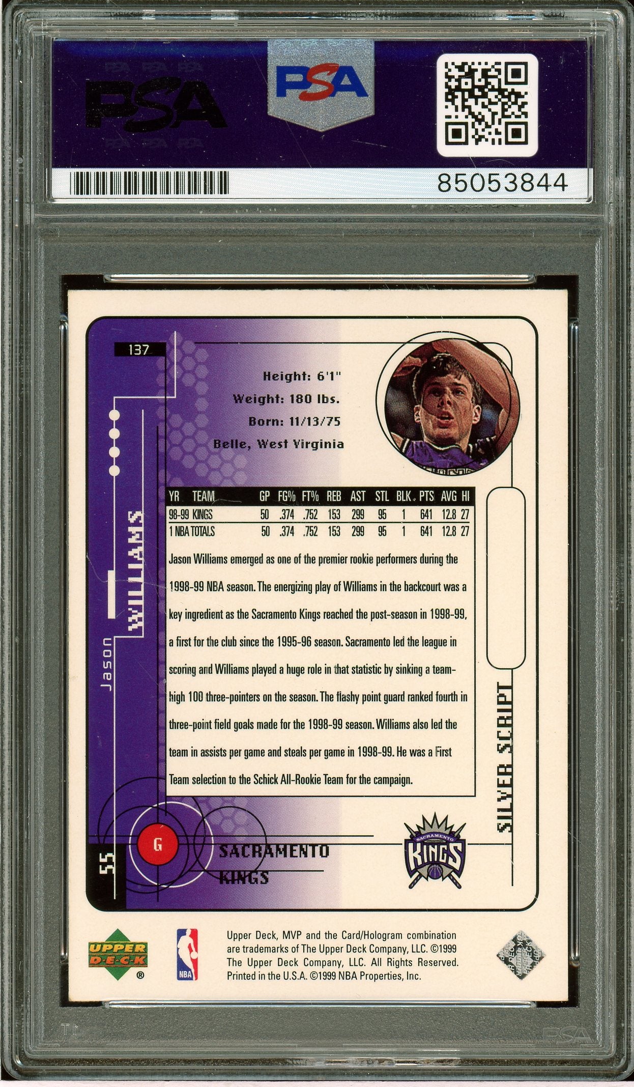 1999-00 Upper Deck MVP #137 Jason Williams Silver Script Auto PSA Authentic