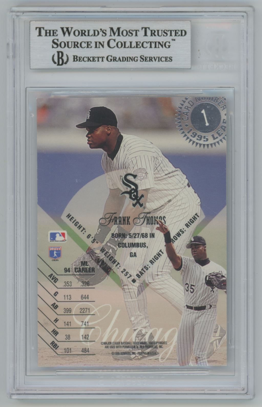 1995 Leaf #1 Frank Thomas Auto - Beckett Authentic