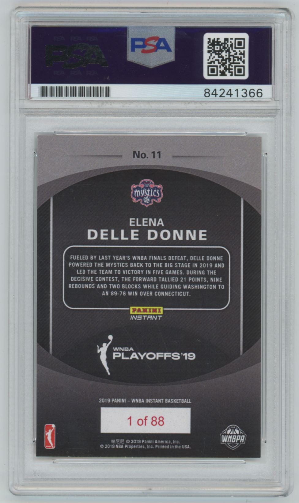 2019 Panini Instant WNBA Elena Delle Donne #11 Auto - PSA/DNA