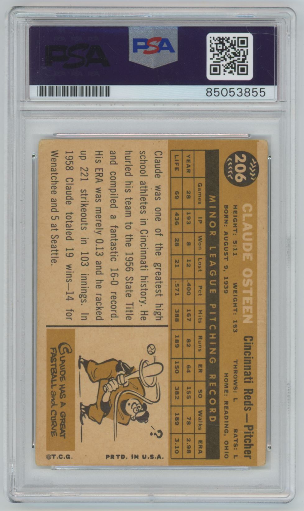1960 Topps Claude Osteen #206 Auto - PSA/DNA