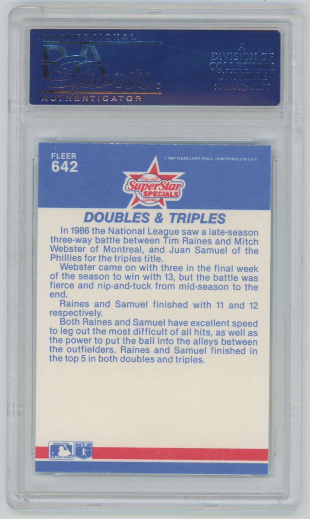 1987 Fleer Doubles & Triples Samuel and Raines #642 - PSA 10