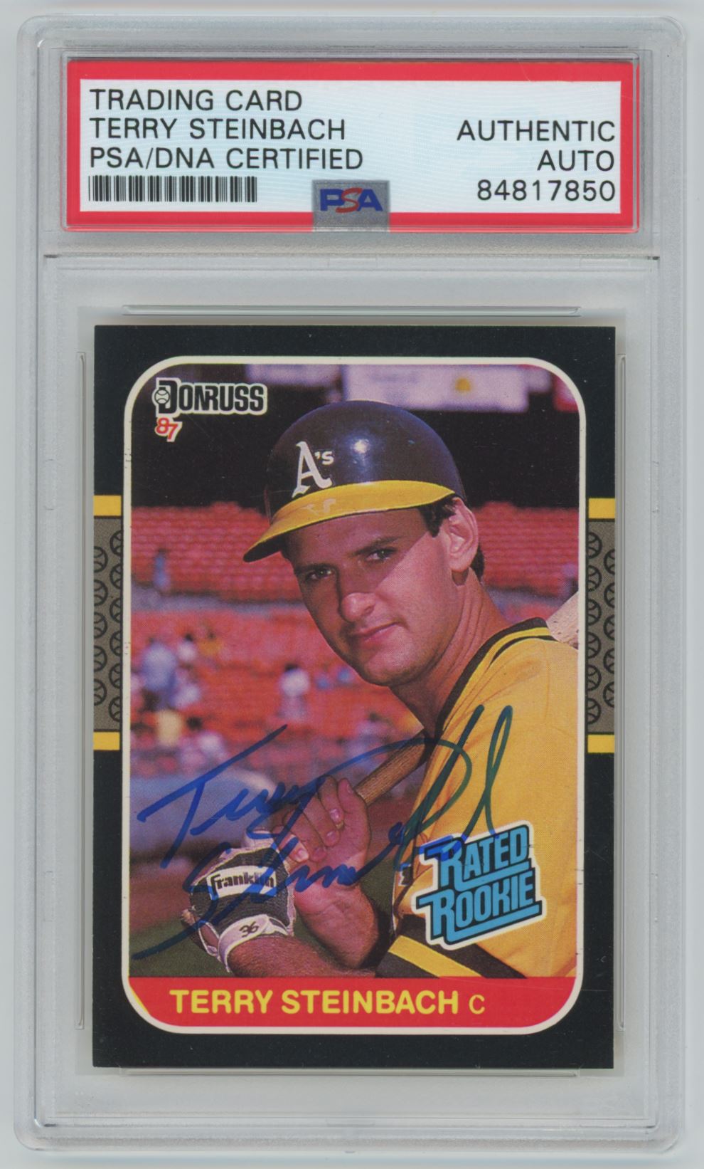 1987 Donruss Rated Rookie Terry Steinbach #34 Auto - PSA/DNA