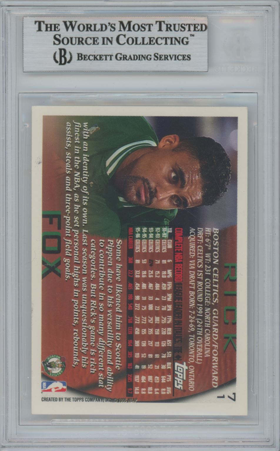 1996-97 Topps #71 Rick Fox Auto - Beckett Authentic
