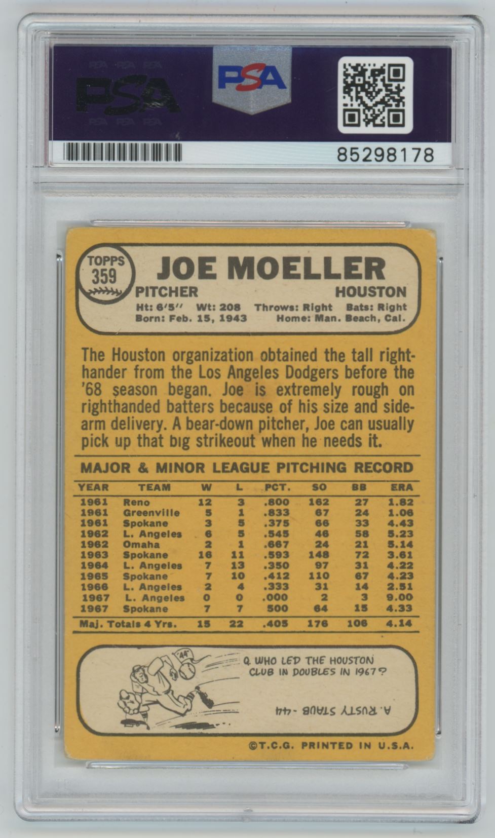 1968 Topps Joe Moeller Auto - PSA/DNA Authentic (8178)
