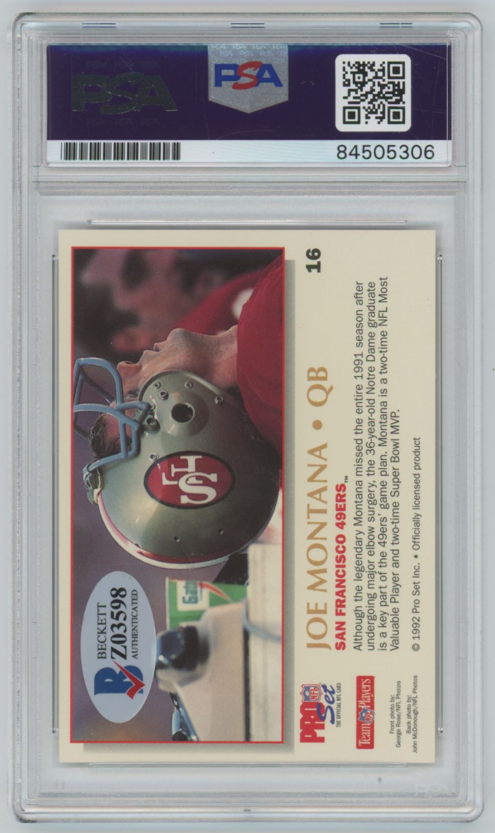 1992 Pro Set Power Joe Montana #16 Auto - PSA/DNA Authentic