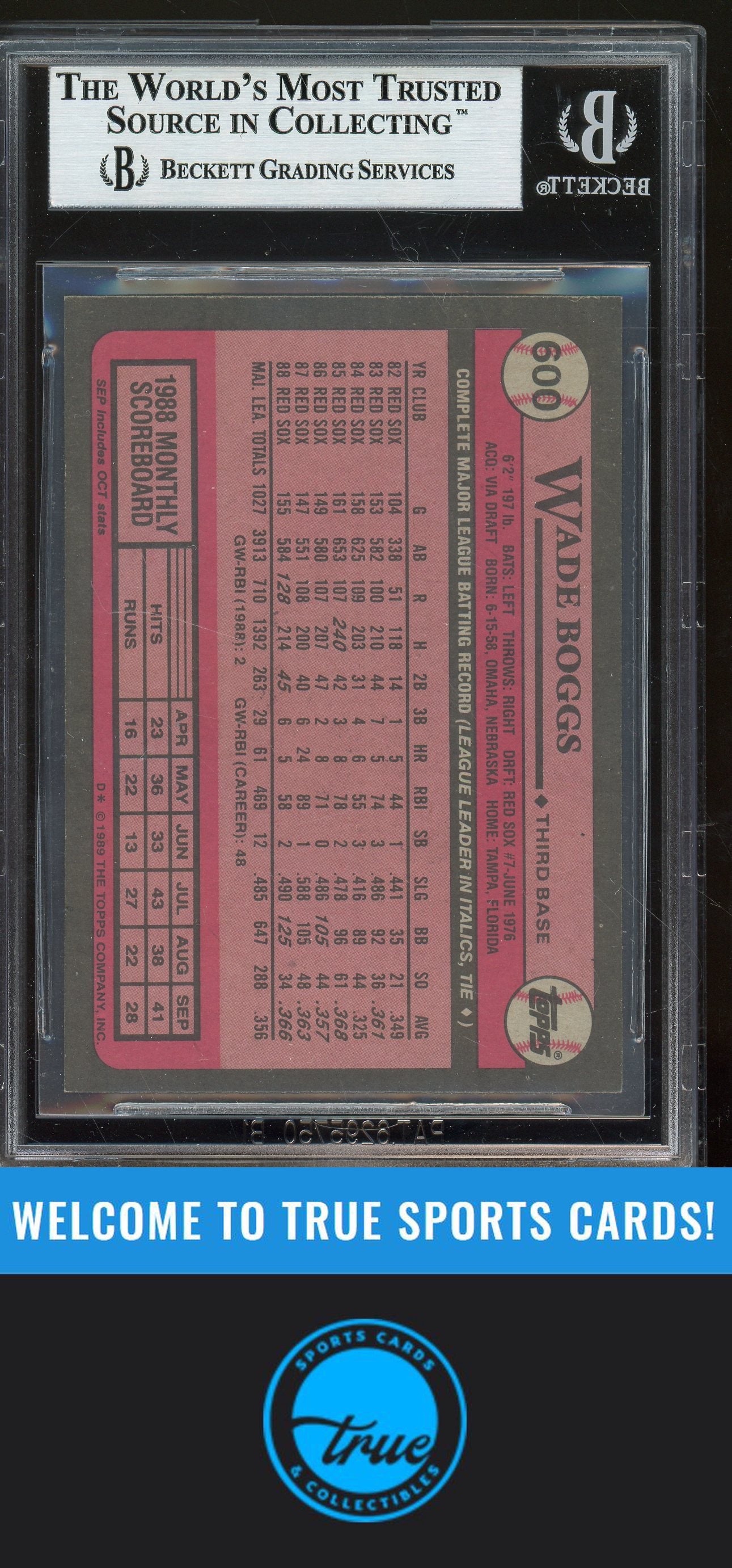 1989 Topps #600 Wade Boggs Auto (1518) BGS Authentic