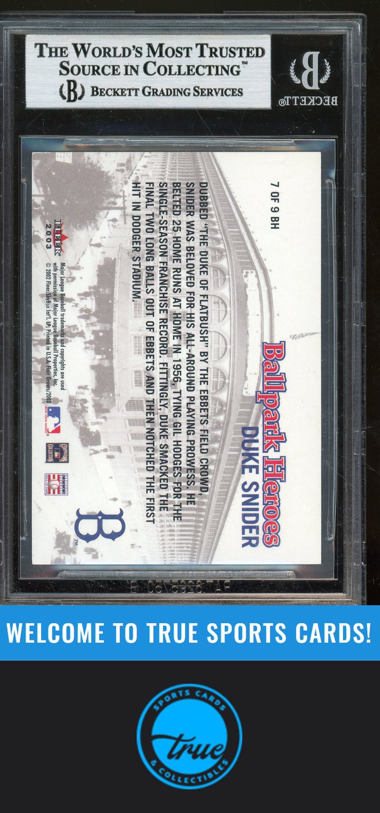 2003 Flair Greats #7 BH Duke Snider Ballpark Heroes Auto BGS Authentic
