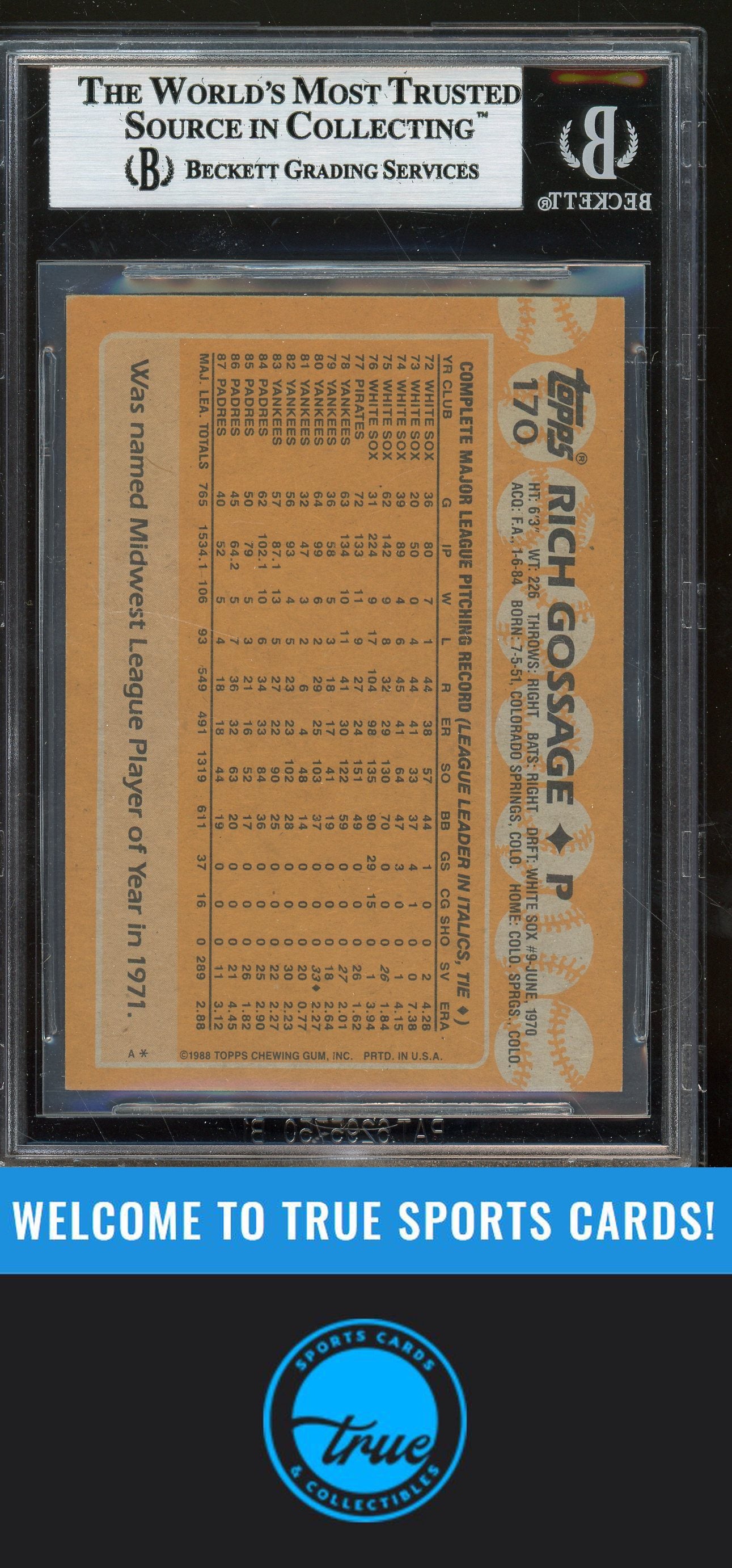 1988 Topps #170 Rich Gossage Auto BGS Authentic