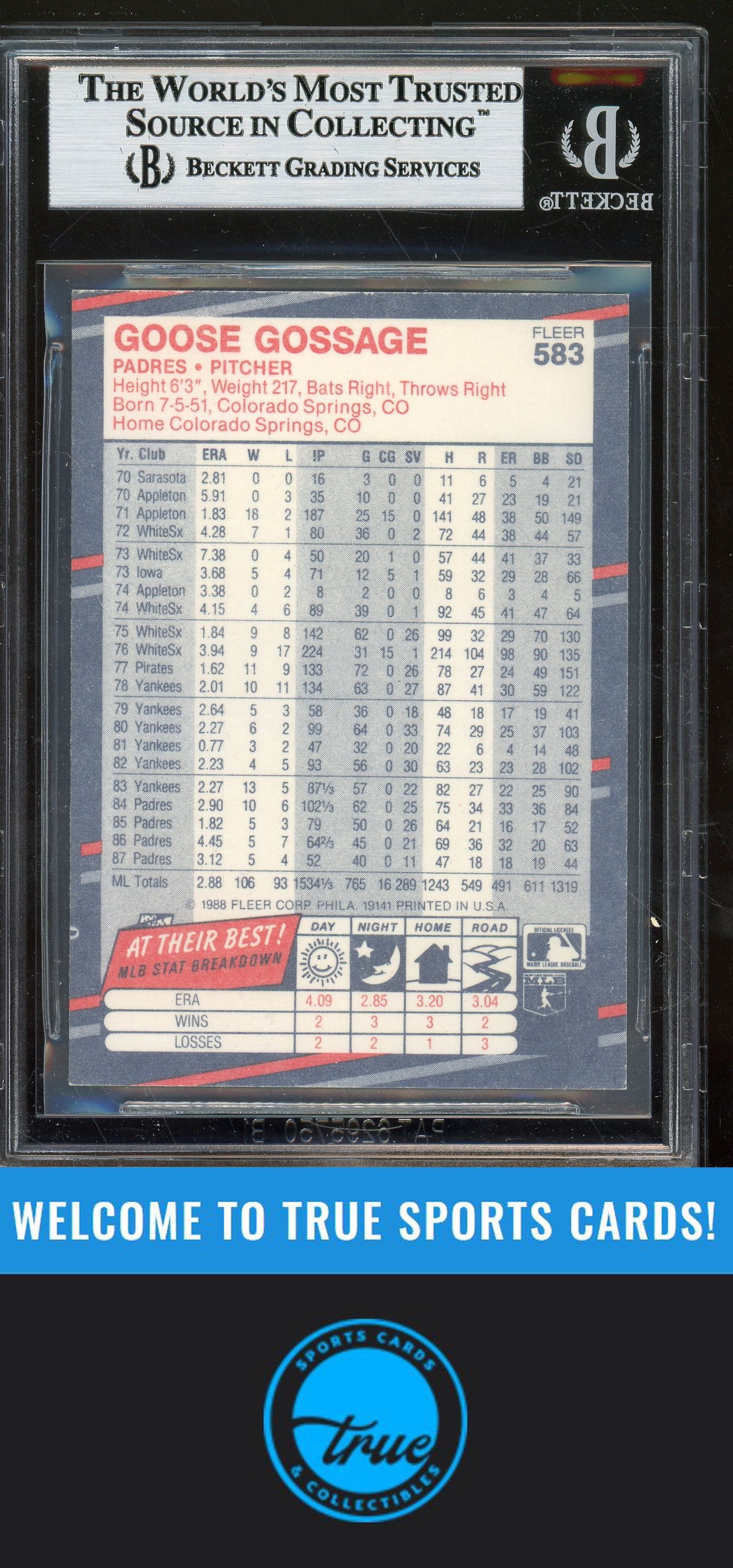 1988 Fleer #583 Goose Gossage Auto BGS Authentic