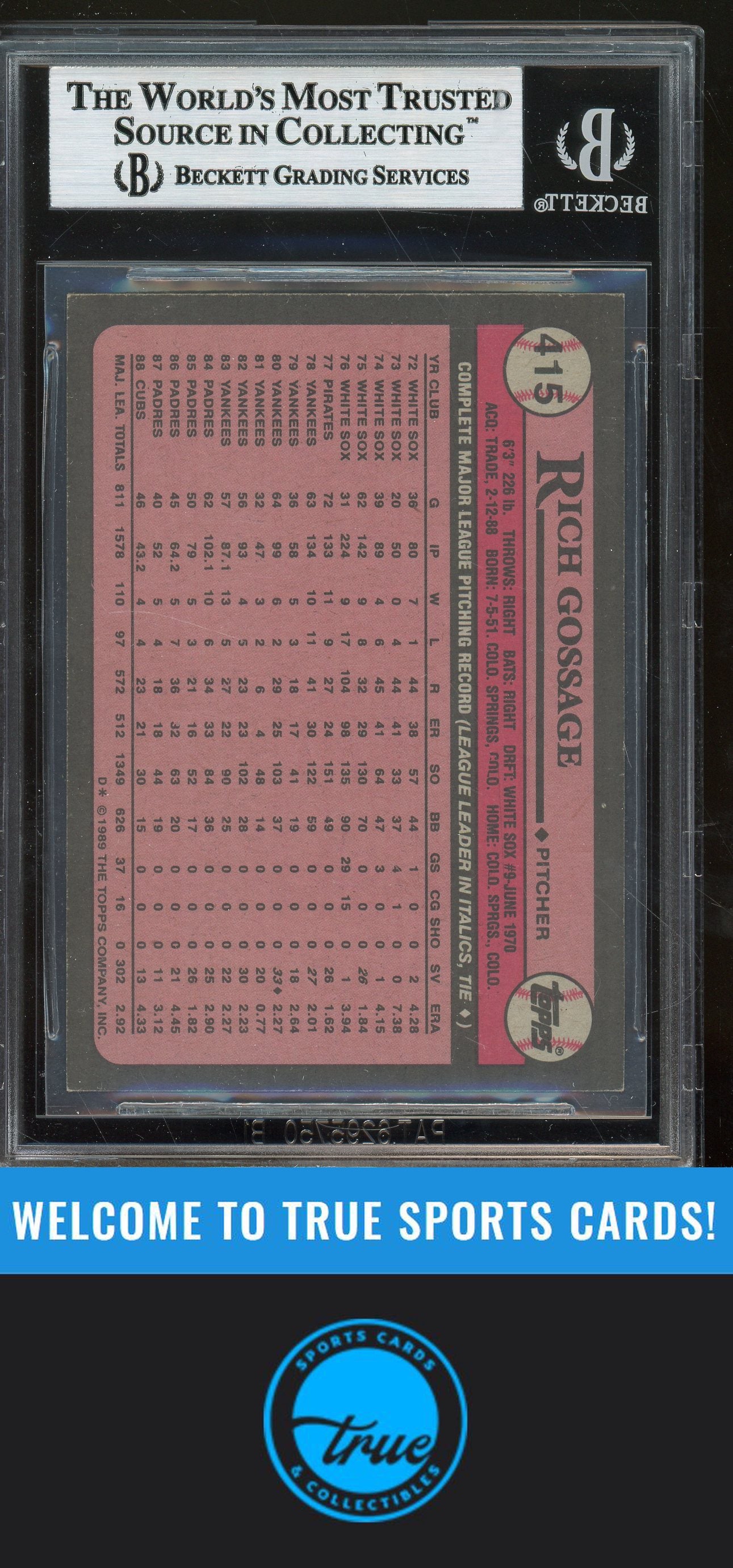 1989 Topps #415 Rich Gossage Auto BGS Authentic