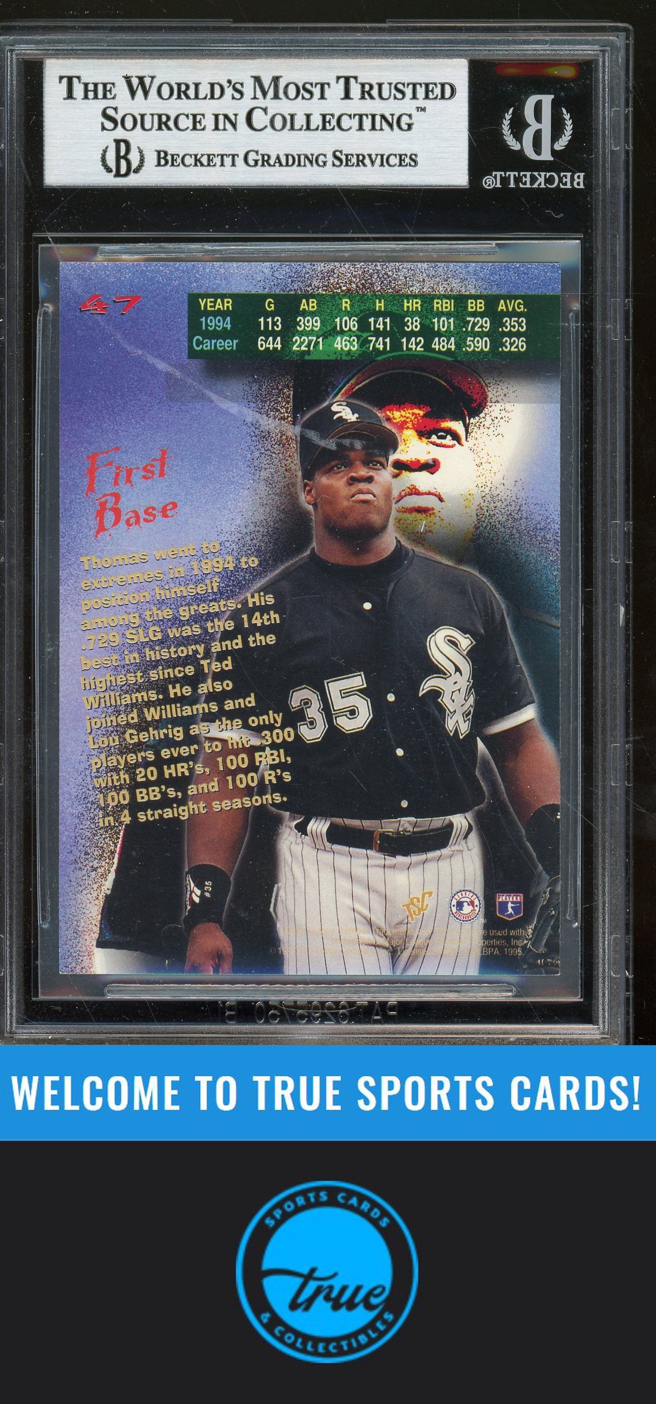 1995 Stadium Club #47 Frank Thomas Auto BGS Authentic
