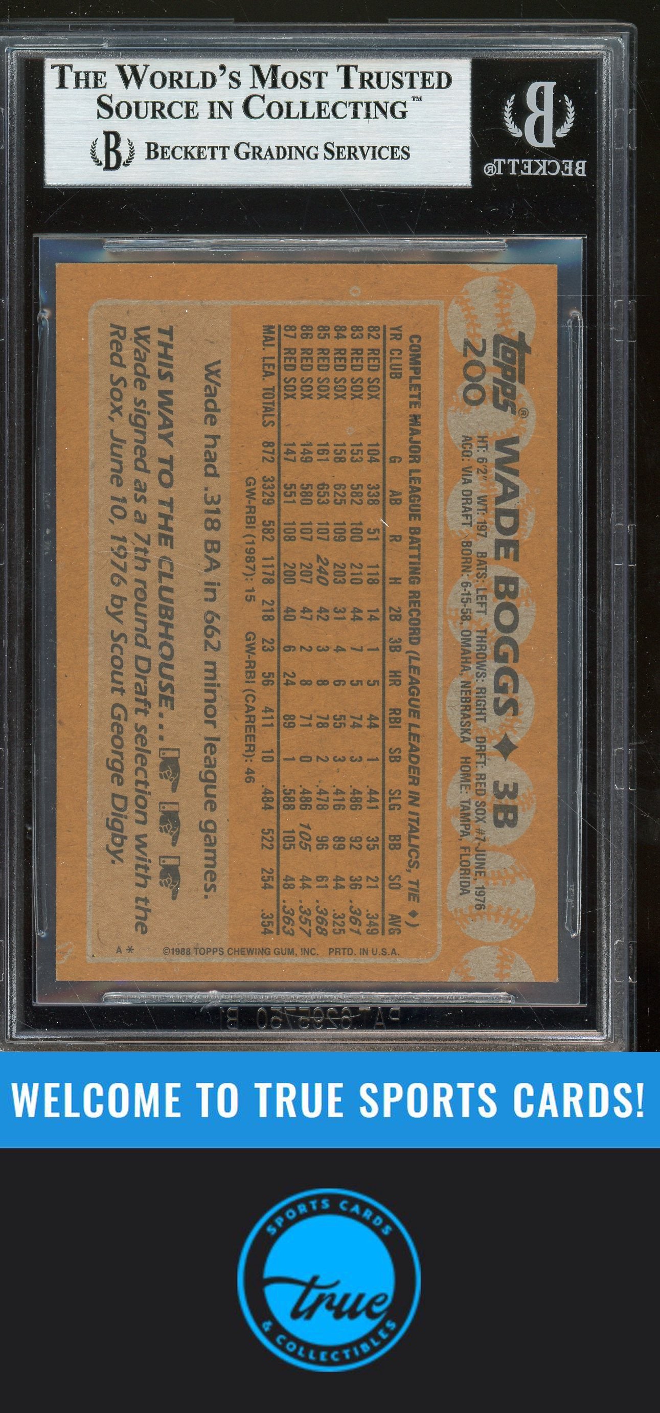 1988 Topps #200 Wade Boggs Auto BGS Authentic