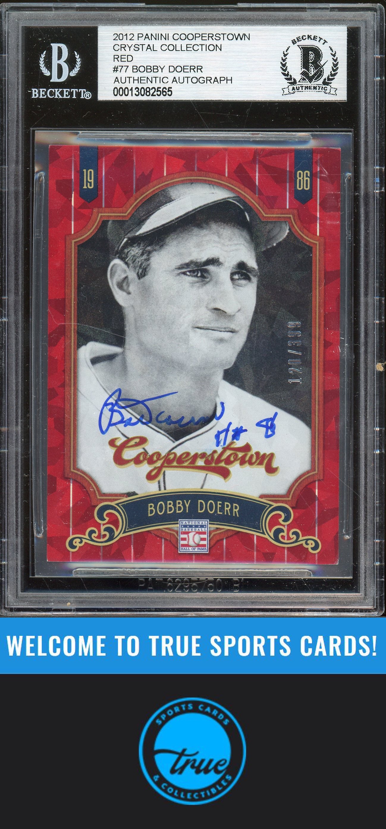 2012 Panini Cooperstown #77 Bobby Doerr Crystal Red Auto /399 BGS Authentic