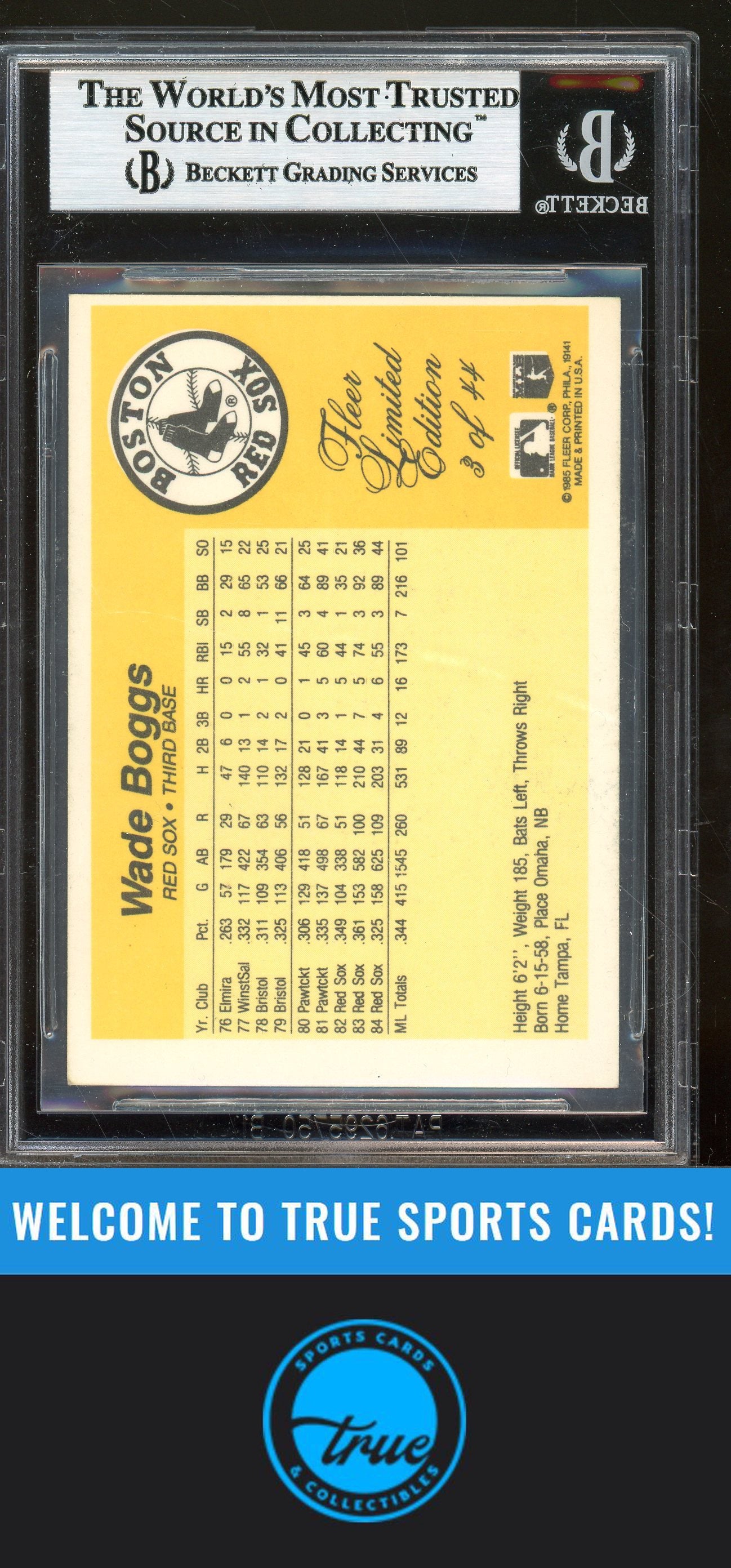1985 Fleer Limited Edition #3 Wade Boggs Auto BGS Authentic