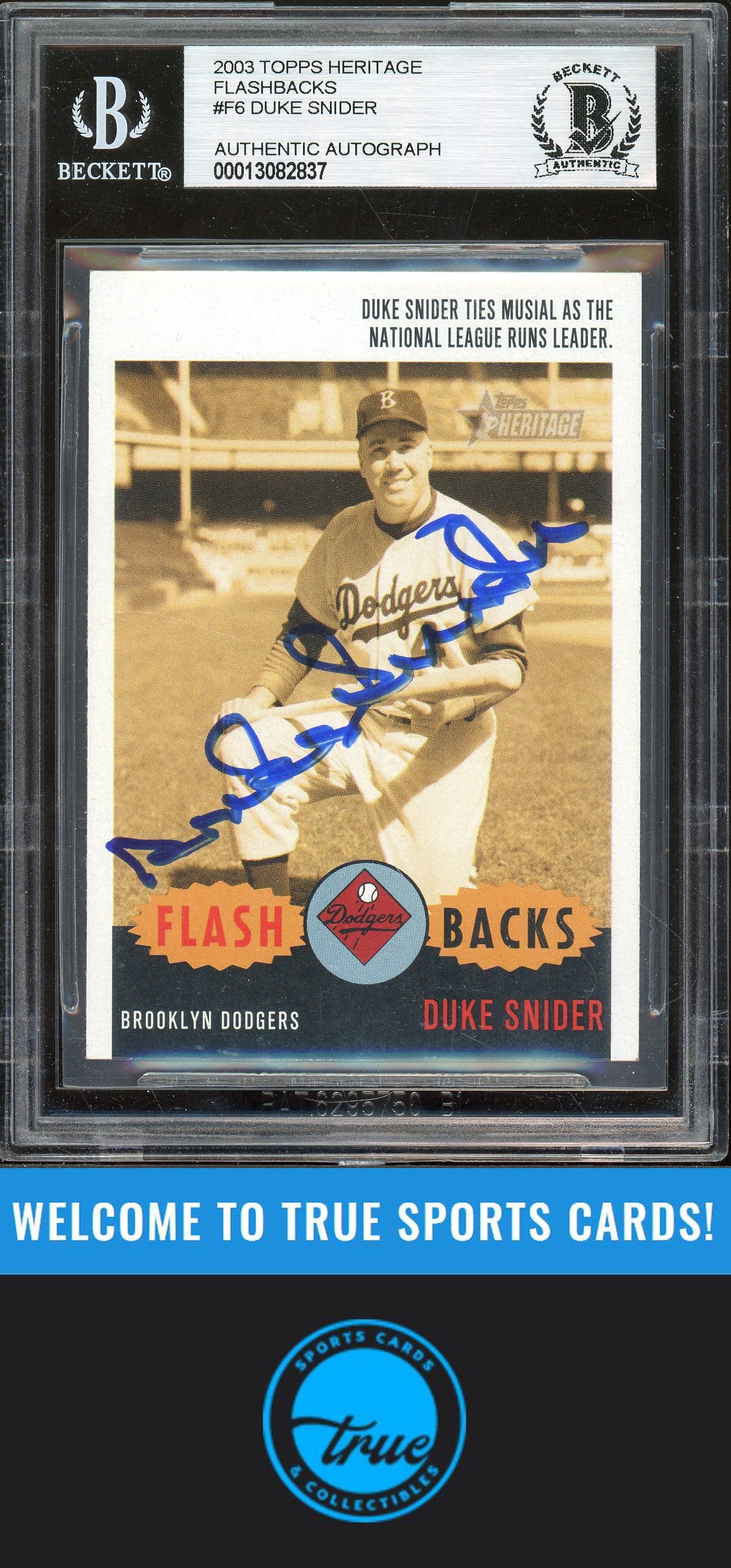 2003 Topps Heritage #F6 Duke Snider Flashbacks Auto BGS Authentic