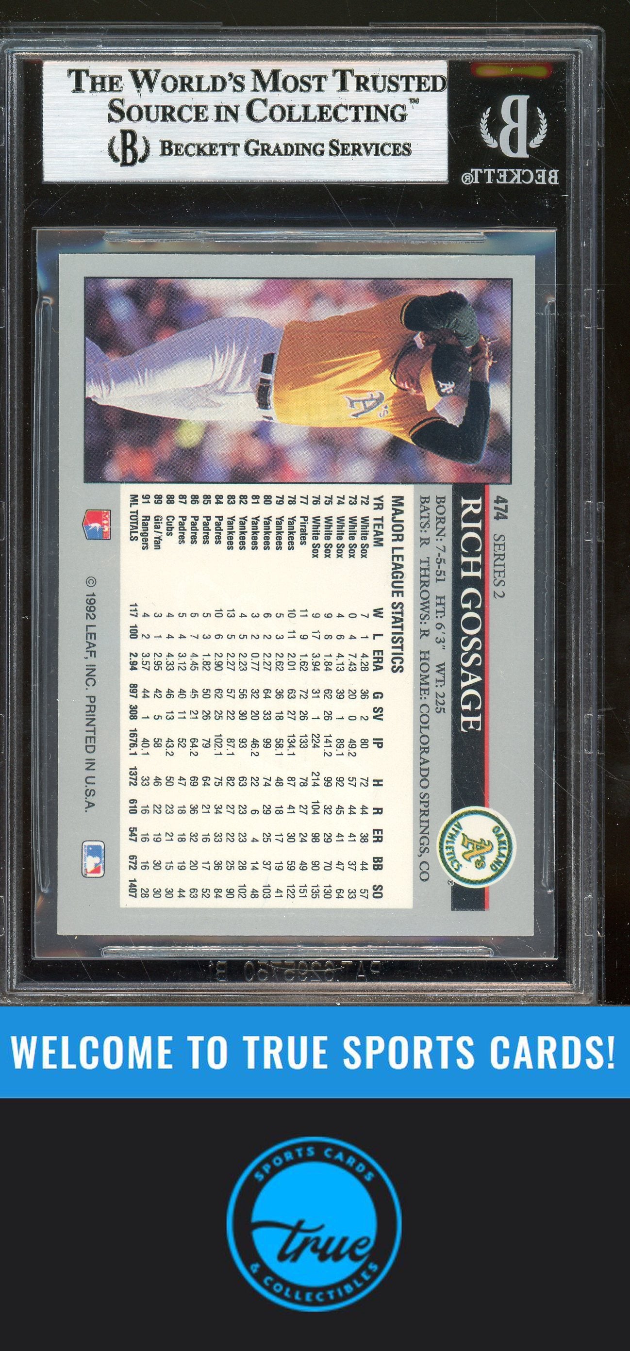 1992 Leaf #474 Rich Gossage Auto BGS Authentic