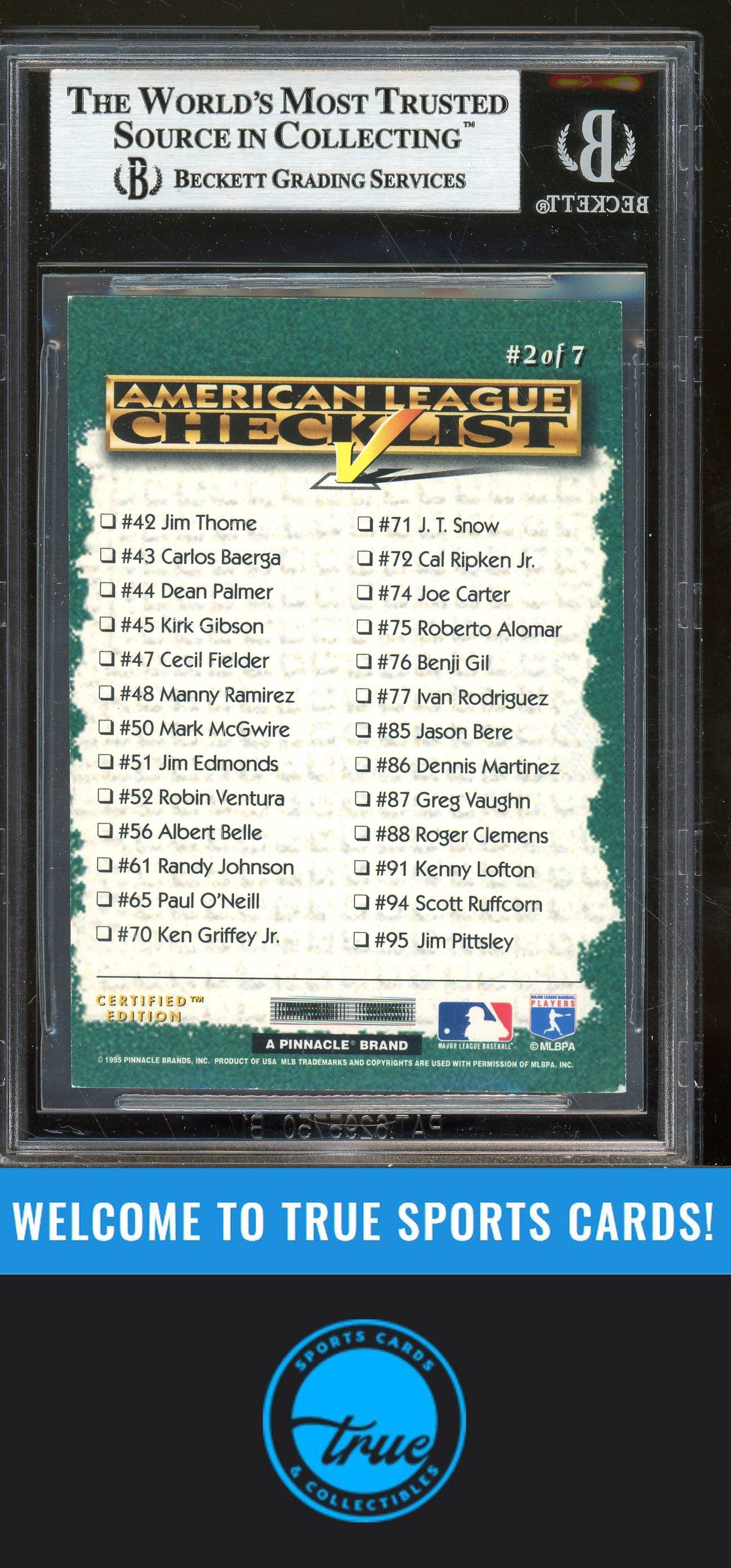 1995 Select Certified #2 American League Checklist Checklists Auto BGS Authentic