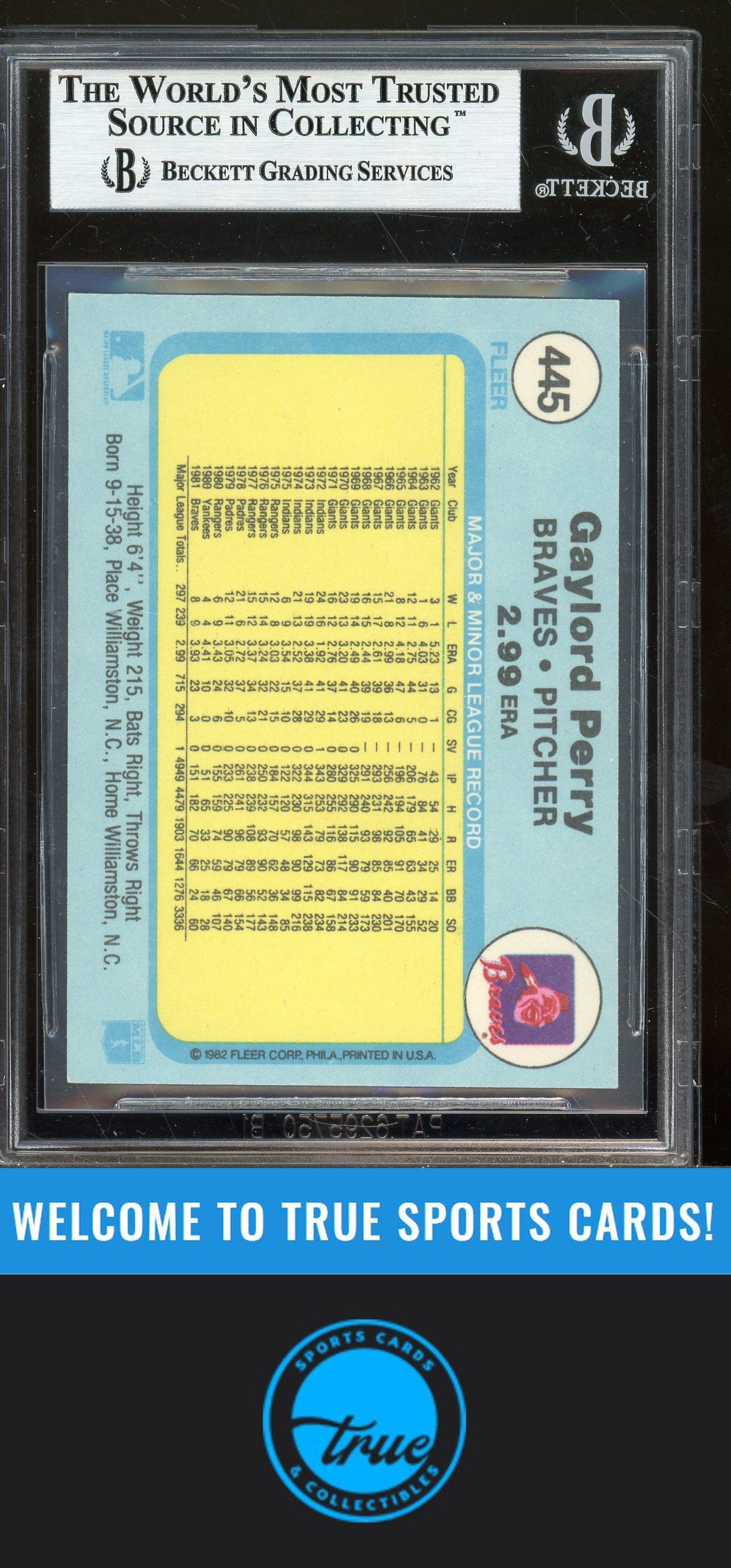 1982 Fleer #445 Gaylord Perry Auto BGS Authentic
