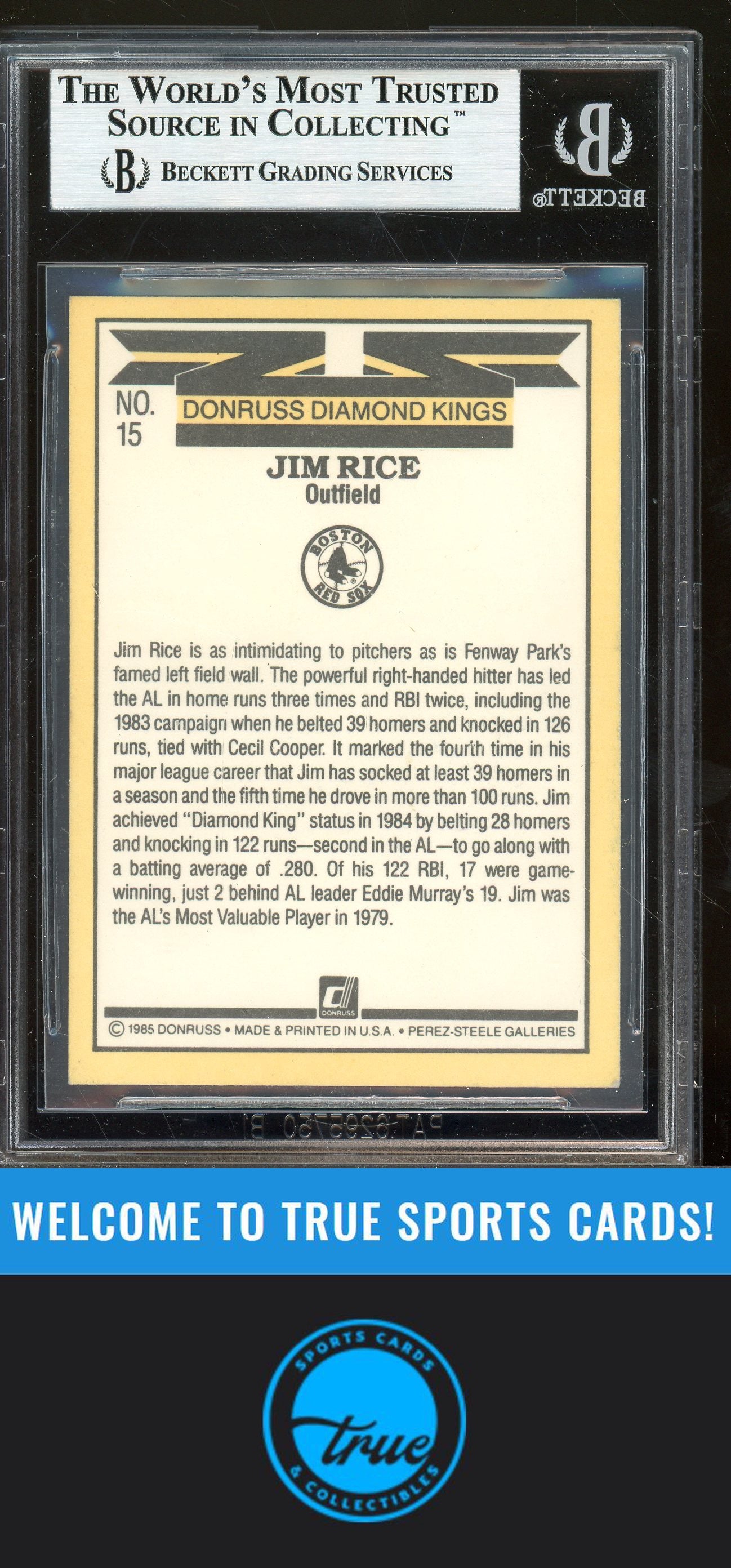 1985 Donruss #15 Jim Rice Auto (1526) BGS Authentic