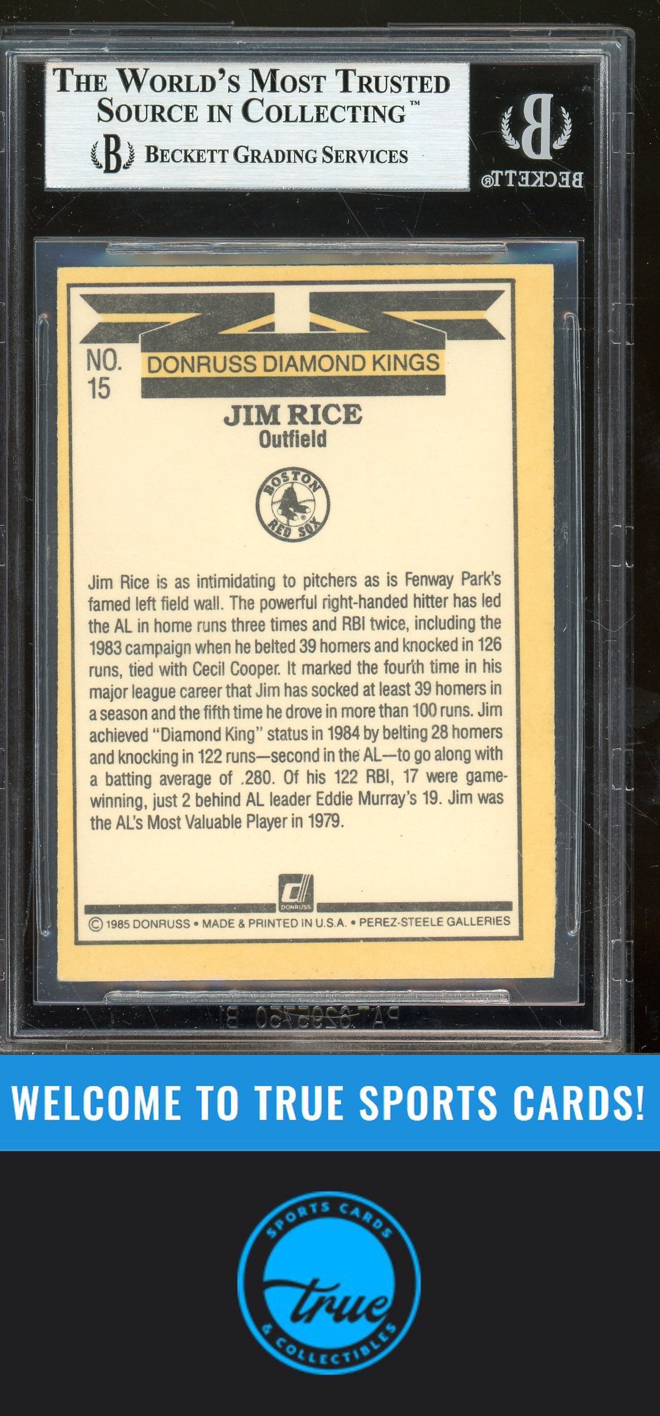 1985 Donruss #15 Jim Rice Auto (1527) BGS Authentic