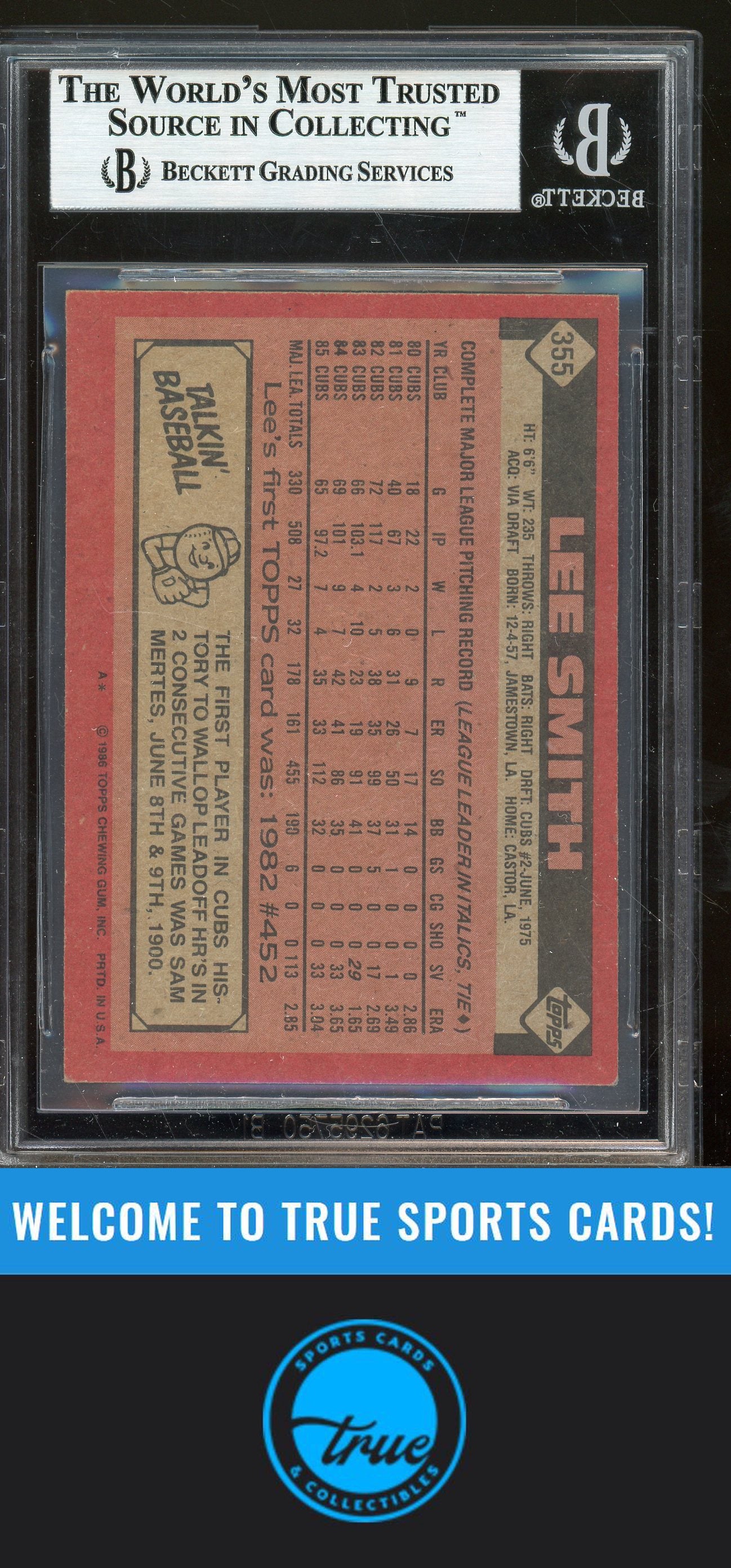 1986 Topps #355 Lee Smith Auto BGS Authentic