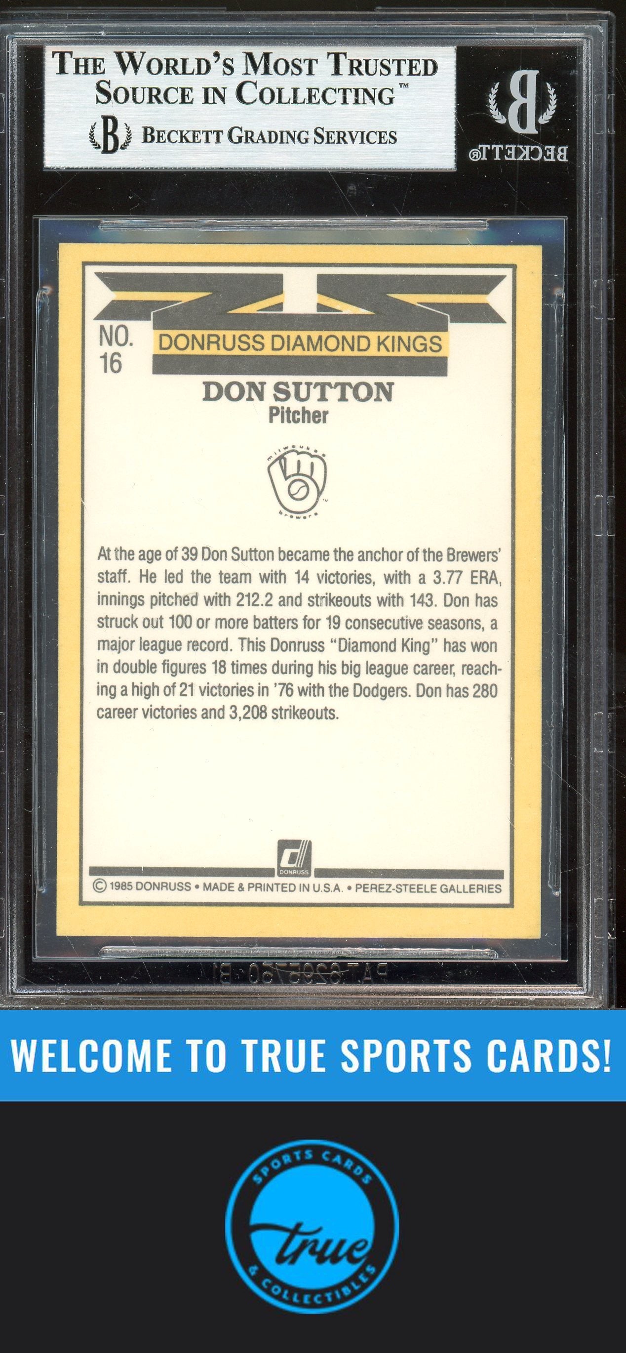 1985 Donruss #16 Don Sutton Auto BGS Authentic