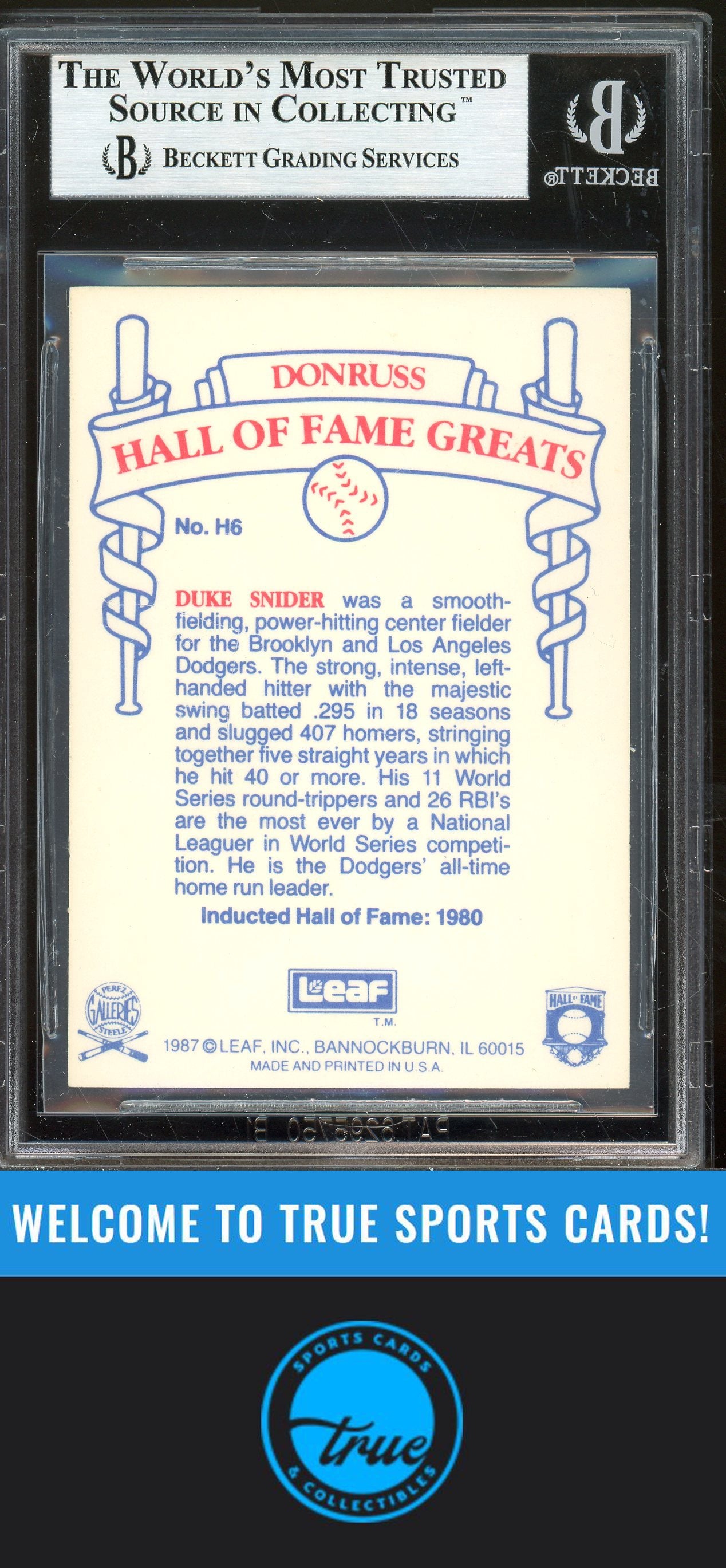 1987 Leaf Candy City Team Hall of Fame Greats #H6 Duke Snider Auto BGS Authentic