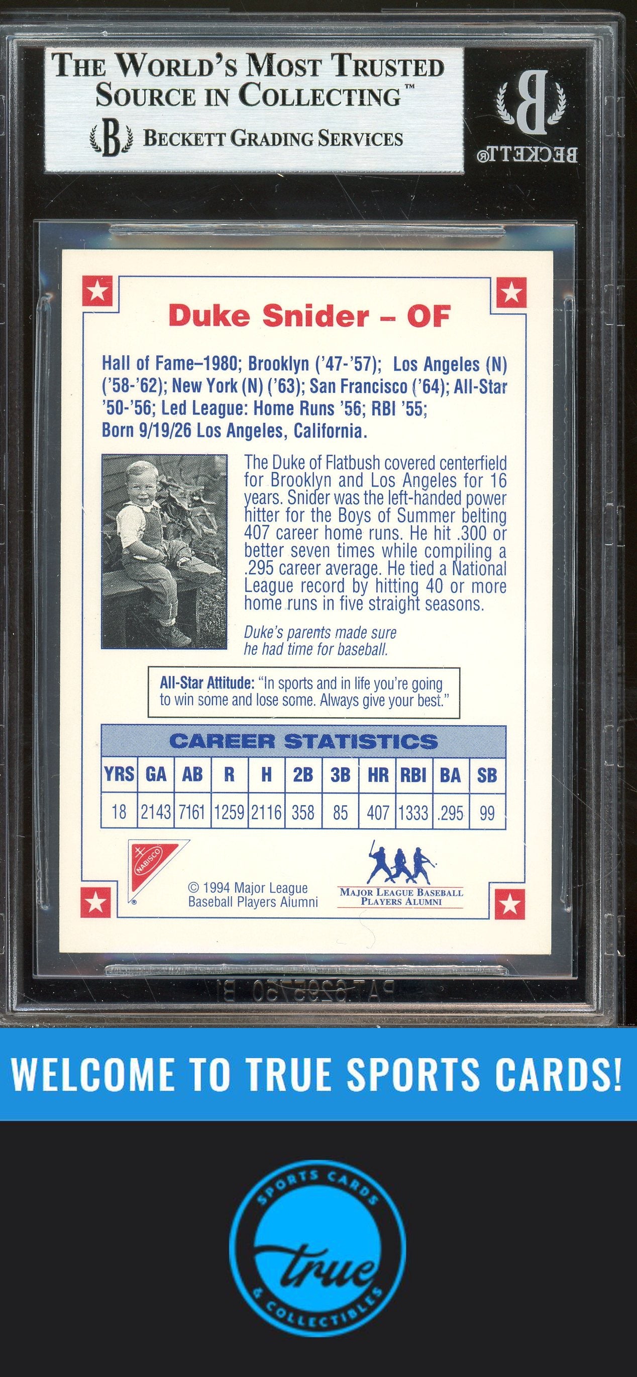 1994 Nabisco All-Star Legends Autographs Duke Snider Auto BGS Authentic