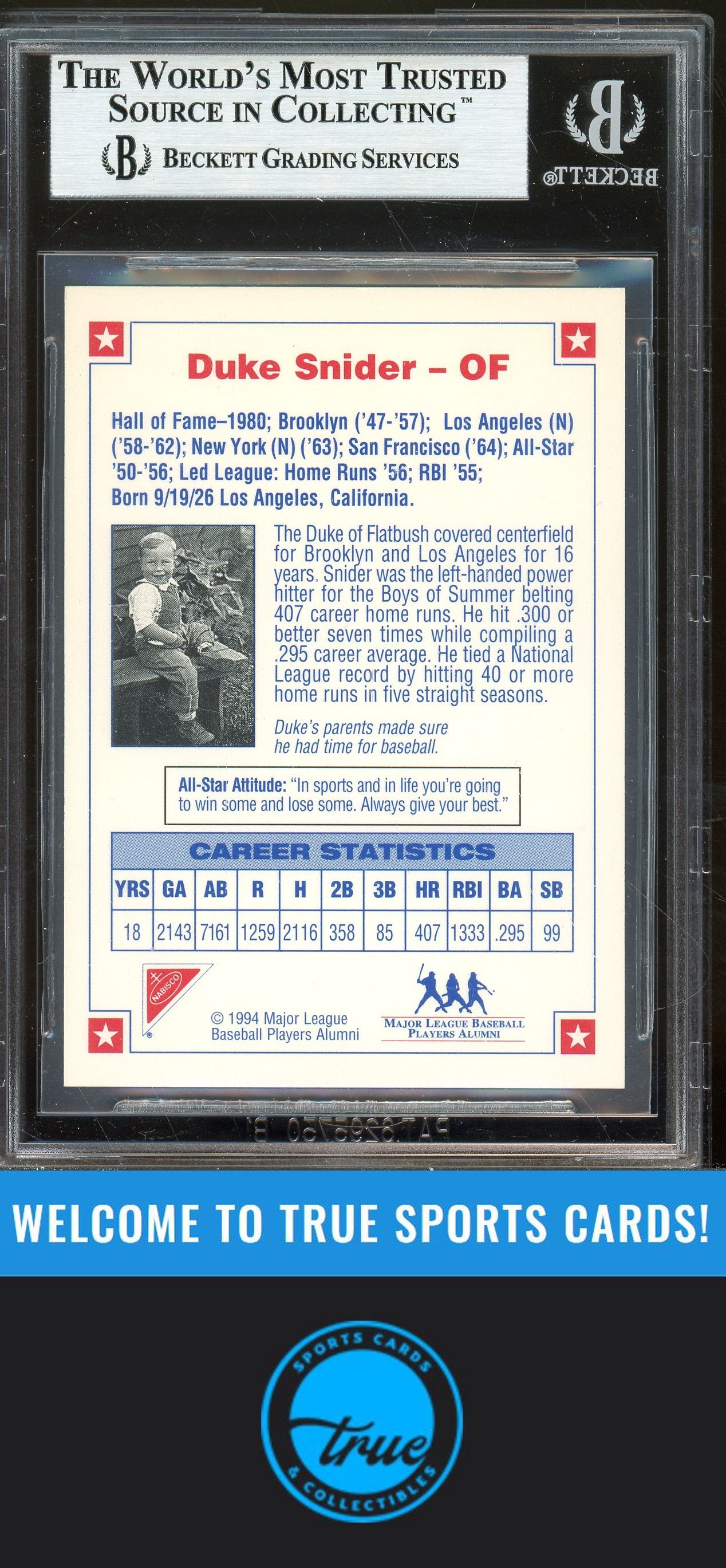 1994 Nabisco All-Star Legends Autographs Duke Snider Auto (0996) BGS Authentic